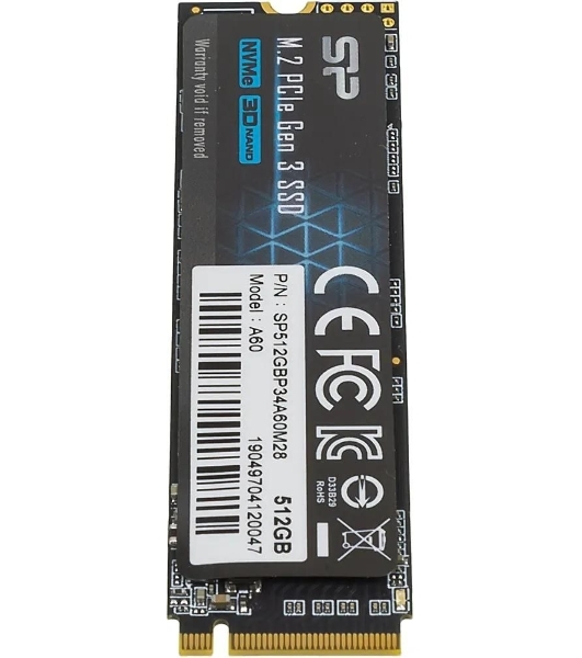 Накопитель SSD Silicon Power P34A60, 512Gb, M.2 2280, PCIe 3.0 x4, NVMe, R/W 2200/1600
