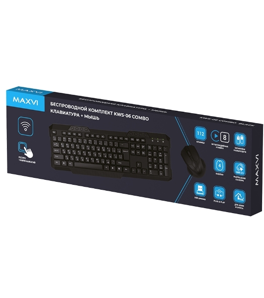 Комплект клавиатура+мышь Maxvi KWS-06 Combo беспроводной, USB, 1600 DPI, чёрный