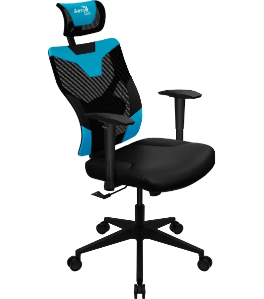 Кресло Aerocool GUARDIAN Ice Blue голубой, сетка, 150 кг, подголовник, регулируемые подлокотники, механизм качания, поясничная подушка