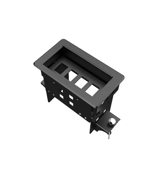 Прямоугольный металлический корпус Wize Pro WRTS-04BOX-B для модульной системы врезного лючка в стол с убирающейся крышкой для установки до 4 модулей-вставок, преустановленная рамка, черный