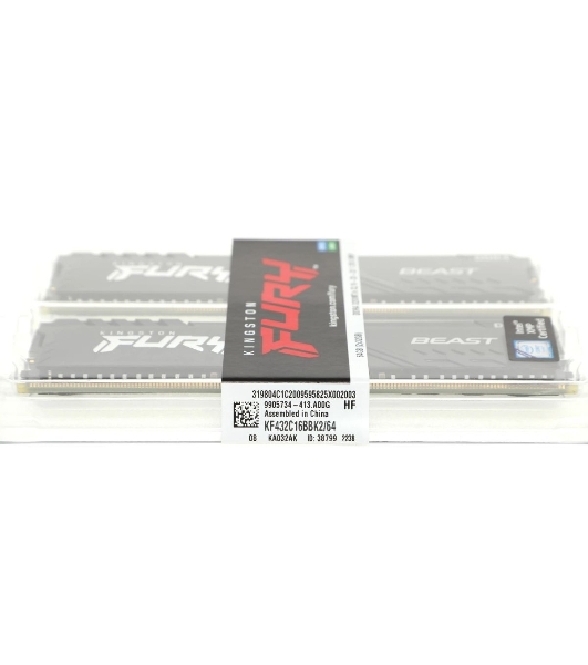 Оперативная память Kingston Fury Beast, DDR4, 64GB (2x32GB), 3200MHz, CL16, DIMM, черный