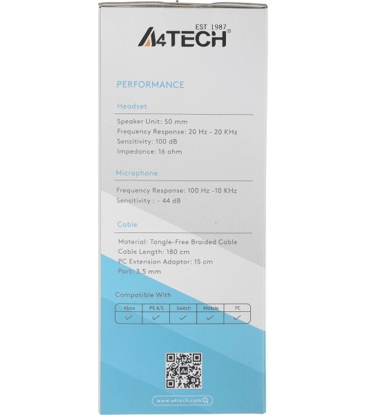 Гарнитура A4Tech Fstyler FH200i серый, проводная
