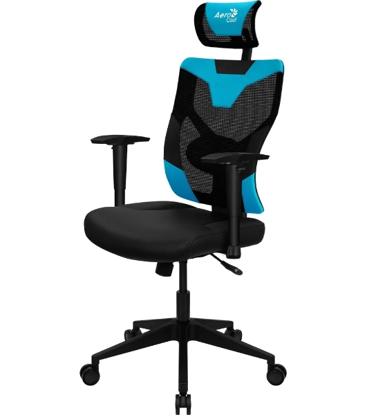Кресло Aerocool GUARDIAN Ice Blue голубой, сетка, 150 кг, подголовник, регулируемые подлокотники, механизм качания, поясничная подушка