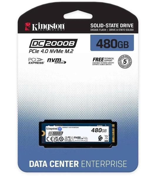 Накопитель SSD Kingston DC2000B, 480Gb, PCIe 4.0 x4, M.2 2280, R/W 7000/800