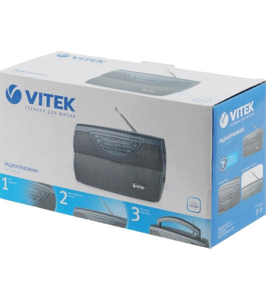 Радиоприемник Vitek VT-3591 (GY) LED индикатор Телескопическая антенна Тип батареек	UM-1