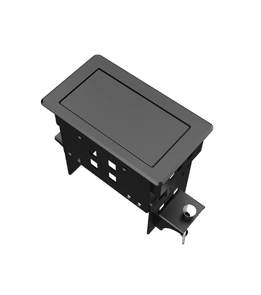 Прямоугольный металлический корпус Wize Pro WRTS-04BOX-B для модульной системы врезного лючка в стол с убирающейся крышкой для установки до 4 модулей-вставок, преустановленная рамка, черный