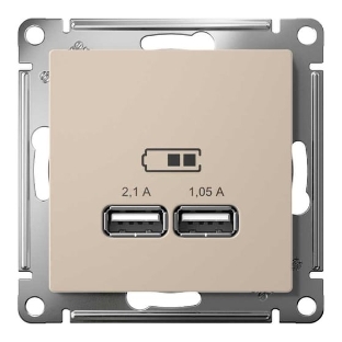 Розетка AtlasDesign USB A+A, 5В/2,1 А, 2х5В/1,05 А, механизм, песочный