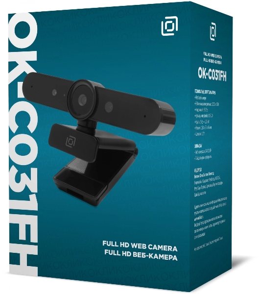 Веб-камера OKLICK OK-C031FH 1920x1080, 30 кадр/с, USB Type-A, микрофон (шумоподавление), автоматическая фокусировка, универсальное крепление