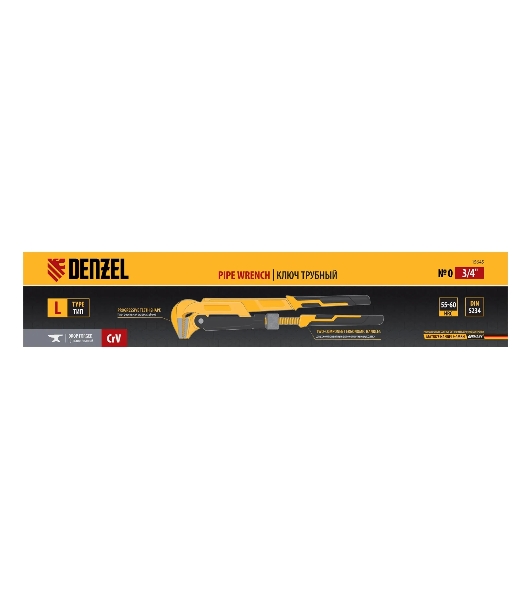 Ключ Denzel трубный рычажный №0, 3/4', цельнокованый, CrV, тип 'L'