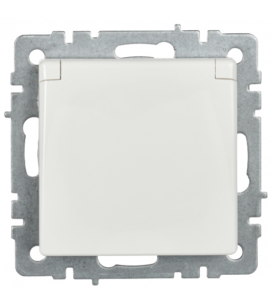 Розетка 1-местная IEK BRITE РСбш10-3-БрБ (BR-R16-16-K01) с заземлением, с защитными шторками и крышкой, 16А, IP20, белый