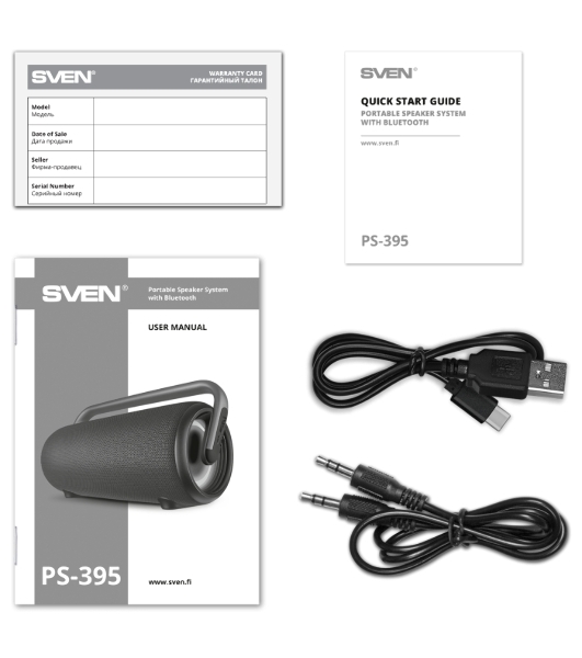 Колонка SVEN АС PS-395, черный (80 Вт, Waterproof (IPx5), TWS, Bluetooth, USB, 4800мА*ч)