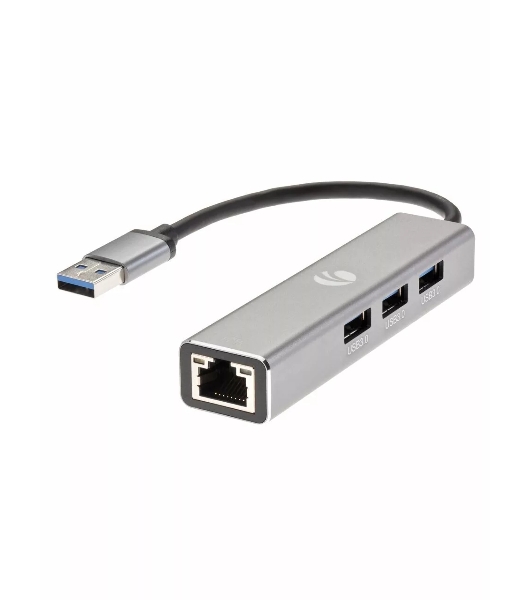 Переходник VCOM USB 3.0 -->RJ-45 1000Mbps+3 USB3.0, Aluminum Shell, 0.2м DH312A