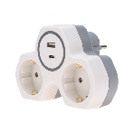 Двойник Rexant электрический (разветвитель) 16А с/з + USB-A + USB-C с защитными шторками, белый, фото 1