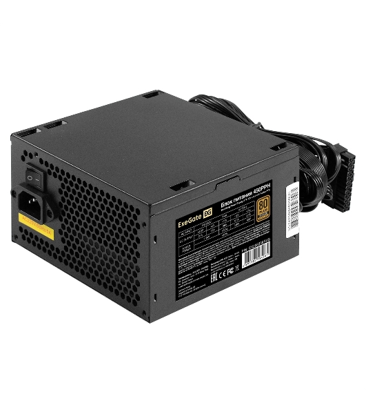 Блок питания 450W ExeGate 80 PLUS Bronze 450PPH (ATX, APFC, КПД 88% (80 PLUS Bronze), 12cm fan, 24pin, (4+4)pin, 2xPCI-E, 3xSATA, 3xIDE, черный, Color Box)