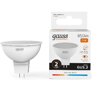 Лампа светодиодная Gauss Elementary 13511 11Вт цок.:GU5.3 софит 180B св.свеч.бел.теп. MR16 (упак.:10шт)