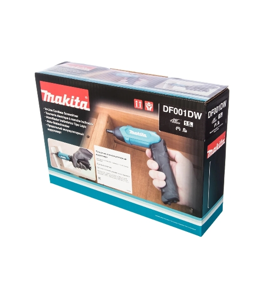 Отвертка аккумуляторная Makita DF001DW Отвертка ак, 3.6В,встр1.5А·ч Li-ion,220об\мин,4Нм,0.36кг,чем,н-р акс 81шт,подсв,USB шнур