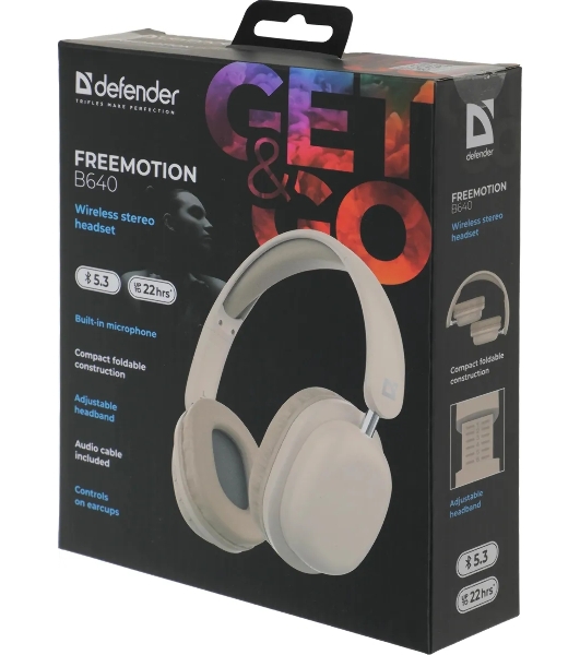 Беспроводные наушники Defender FreeMotion B640 бежевый, накладные, Bluetooth, складная конструкция, до 10 ч