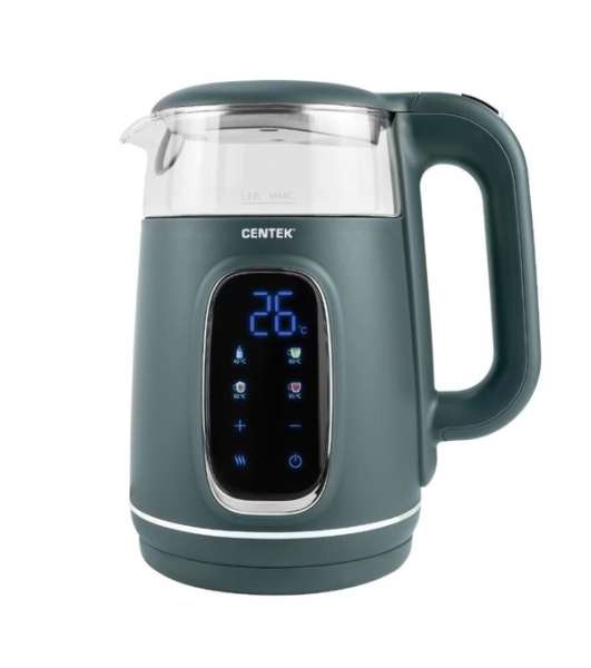 Электрочайник Centek CT-0052 зеленый, 1.7 л, 2200 Вт, скрытый нагревательный элемент, поддержание температуры