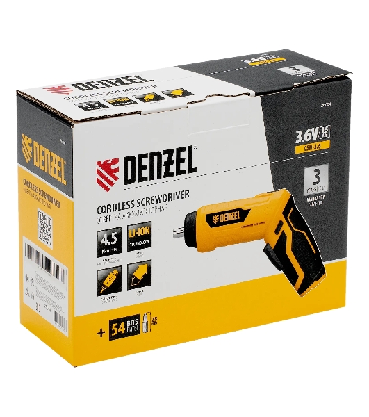 Отвертка аккумуляторная Denzel CSH-3.6, 54 биты, Li-Ion, 3,6 В