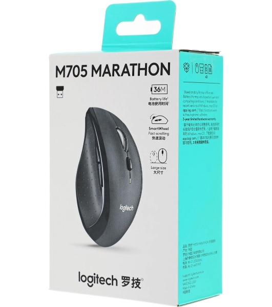 Мышь беспроводная Logitech M705 черный, 1000 dpi, радиоканал, USB, кнопки - 7