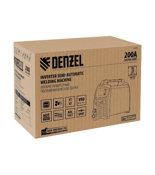 Аппарат инвертор. полуавтомат. сварки Denzel MultiMIG-200DP Synergy Double Pulse, 200 А, ПВ 80%