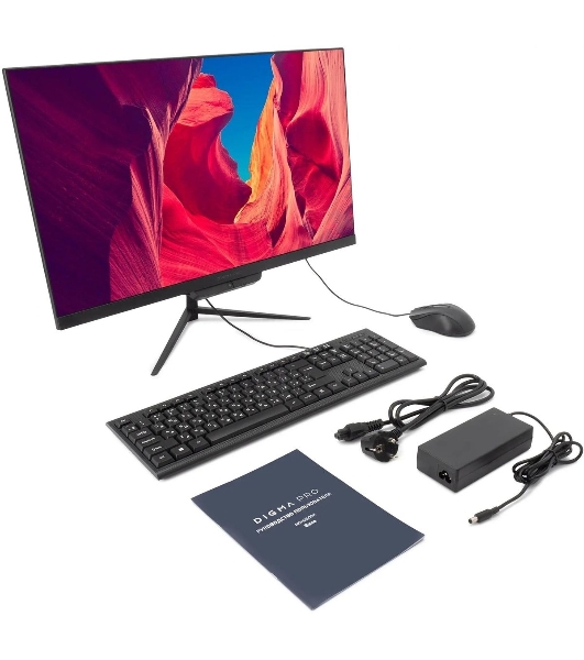 Моноблок Digma Pro Base 23.8' Full HD i3 12100 (3.3) 8Gb SSD 512Gb UHDG 730 CR Windows 11 Pro GbitEth WiFi BT 90W клавиатура мышь Cam черный 1920x1080