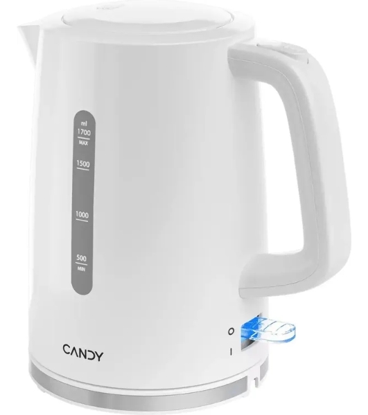 Электрочайник Candy CK-100 белый, 1.7 л, 2200 Вт, скрытый нагревательный элемент