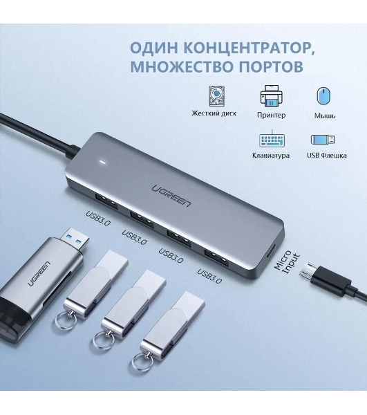 USB-концентратор UGREEN CM219-70336, USB Type-C, USB, USB Type-C