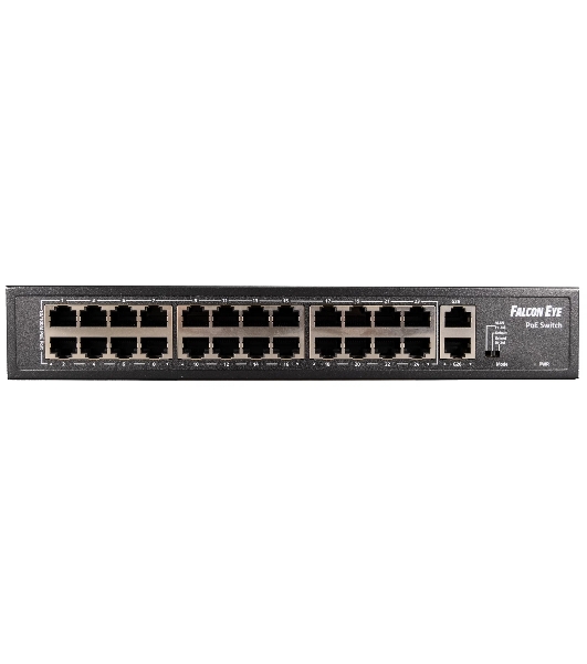 Коммутатор Falcon Eye FE-24FPG2, 24×100 Мбит/с PoE + 2×1 Гбит/с, неуправляемый