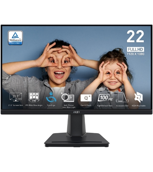 Монитор 21.5' MSI Pro MP225 IPS 1920x1080, 100 Гц, 1 мс, 16:9, 250 кд/м2, 1xHDMI, 1x3.5 мм, черный