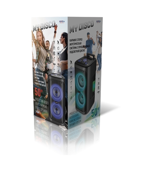 Акустическая система 2.1 Smartbuy MY DISCO, 50Вт, Bluetooth, MP3, FM, RGb подсветка Диско, микрофон
