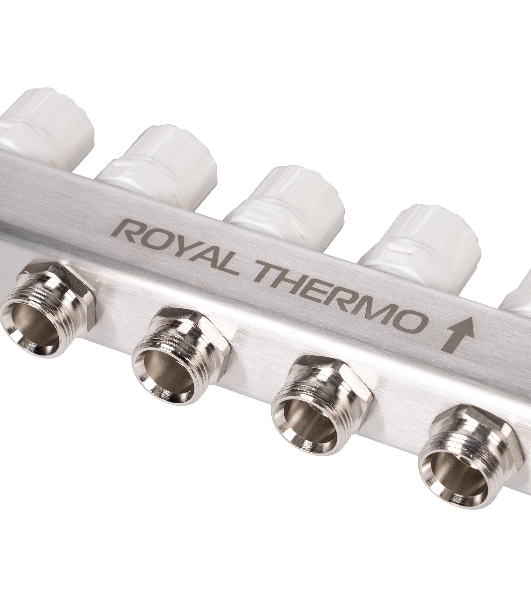 Коллектор Royal Thermo нерж. в сборе универсальный 1' ВР-3/4' НР с автомат. воздухоотвод-ми 6 вых.