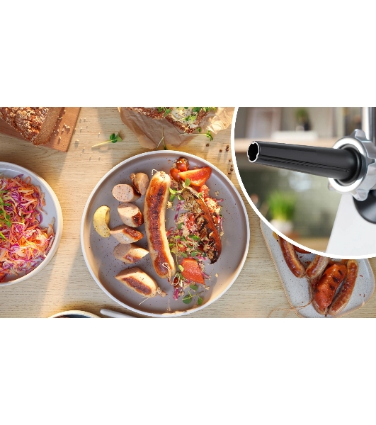 Мясорубка электрическая Bosch MFWS609W белый/черный, 2100 Вт, 3.5 кг/мин, реверс, насадки - 4