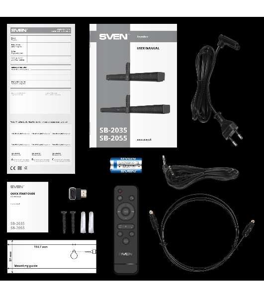 Саундбар SVEN SB-2055, черный, (80 Вт, Bluetooth, HDMI, ПДУ, Optical, USB, дисплей)