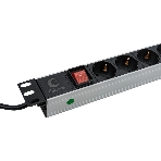 Блок силовых розеток Cabeus, Shuko х 8, вход IEC 320 C14, для шкафов, шнур 2 м, 50х490х50 мм (ВхШхГ), 10А, выключатель, черный, фото3