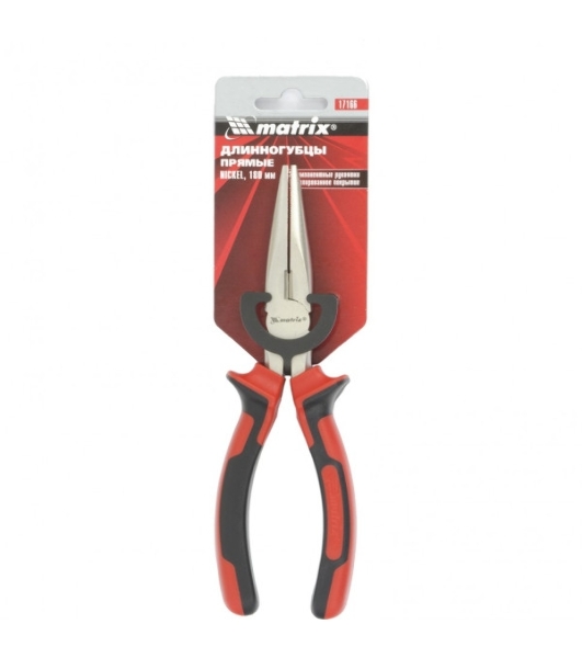 Длинногубцы Matrix NICKEL 17166 180 мм, прямые никелированные, двухкомпонентные рукоятки