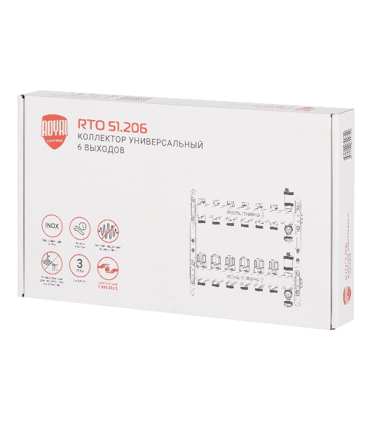 Коллектор Royal Thermo нерж. в сборе универсальный 1' ВР-3/4' НР с автомат. воздухоотвод-ми 6 вых.