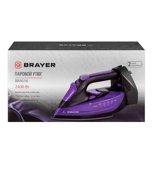 Утюг BRAYER BR4016 фиолетовый/черный, 2400 Вт, 25 г/мин, 140 г/мин, 350 мл