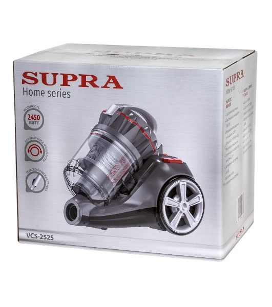 Пылесос SUPRA VCS-2525 серый/красный, 420/2450 Вт, уборка сухая, пылесборник контейнер 3.5 л