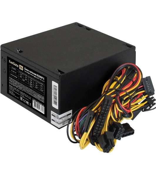 Блок питания ExeGate 850NPX (EX292244RUS-PC), 850W, (ATX, PC, 12cm fan, 24pin, 2x(4+4)pin, 2xPCI-E, 5xSATA, 3xIDE, черный, кабель 220V в комплекте 1,8м)