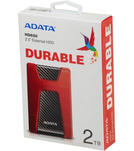 Внешний HDD 2.5' ADATA HD650, 2TB, USB 3.2 Gen 1 Type-A, 5400 rpm, красный