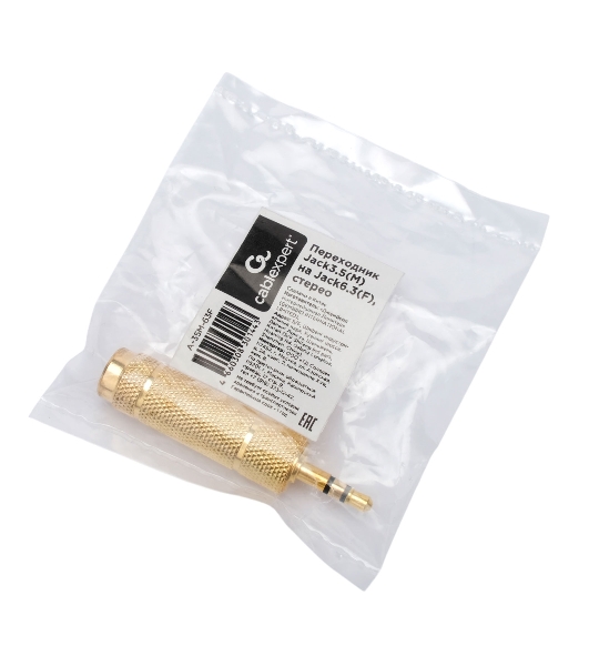 Аудио переходник Cablexpert A-35M-63F, Jack3.5(M) на Jack6.3(F) стерео, золотой, пакет