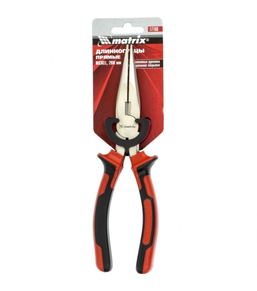 Длинногубцы Matrix NICKEL 17168 200 мм, прямые никелированные, двухкомпонентные рукоятки