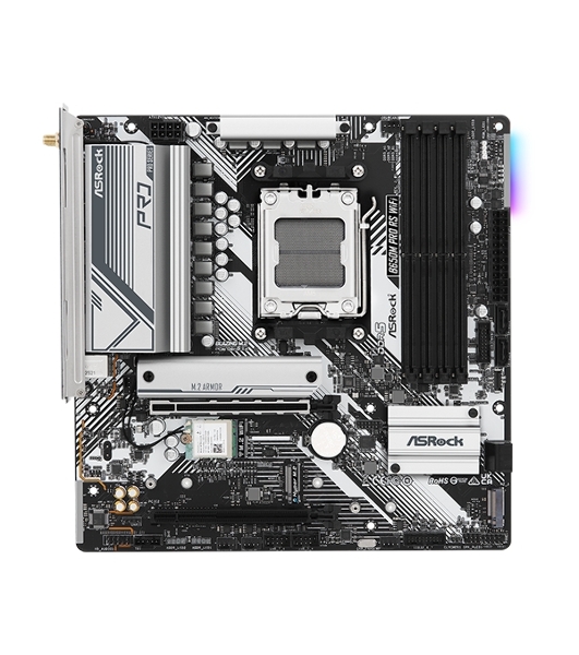 Материнская плата ASRock B650M Pro RS WiFi, AM5, AMD B650, 4xDDR5, 4xSATA, 3xM.2, 1xPCIe 4.0 x16, 1xPCIe 3.0 x16, 1xHDMI, 1xDP, 1x2.5Gb LAN, Wi-Fi 6E, Bluetooth 5.2, 1xUSB-C 10Gbps, 1xUSB-A 10Gbps, 2xUSB-A 5Gbps, 4xUSB-A 2.0, 3x3.5 мм, 7.1, mATX