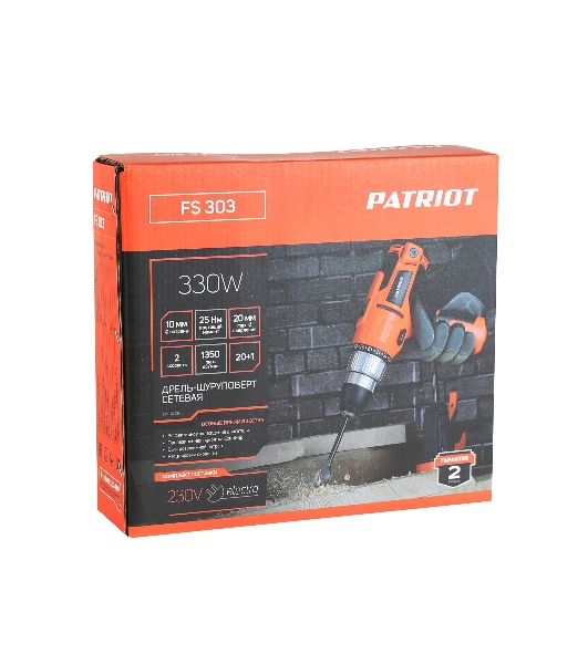 Дрель электрическая ударная PATRIOT FD 900h, 2 скорости, с ударом, мощность 1050Вт, макс.диаметр 16мм, глубиномер + дополнительная ручка