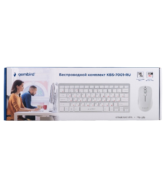 Комплект клавиатура+мышь Gembird KBS-7001-RU беспроводной, USB, 1600 DPI, белый