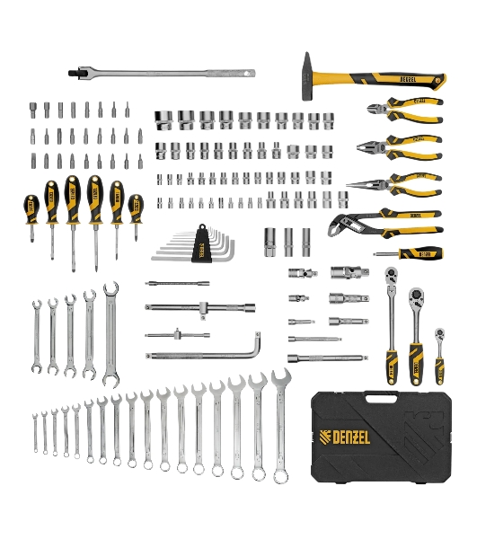 Набор инструментов Denzel 1/2', 1/4', 3/8', CrV, S2, пластиковый кейс, 144 предмета