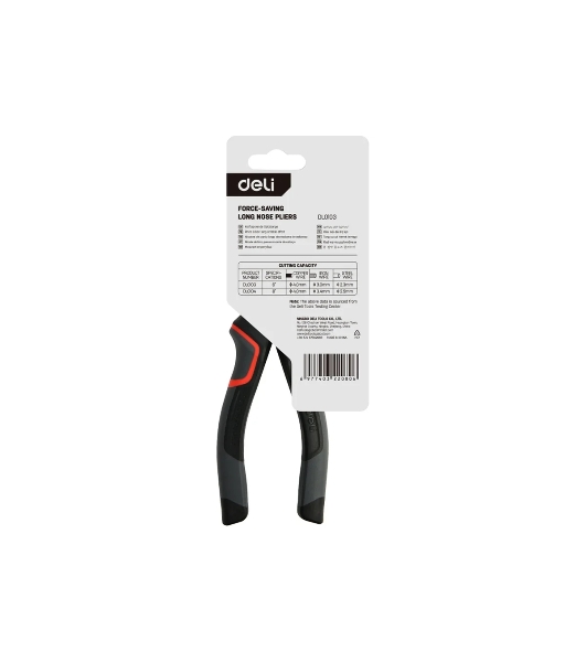 Удлиненные плоскогубцы Deli DL0103 160 мм, Cr-V, эксцентриковый шарнир, антикоррозийное покрытие, трехкомпонентная прорезиненная рукоять