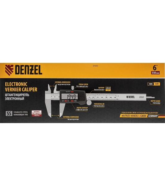 Штангенциркуль Denzel, 150 мм, электронный, с глубиномером