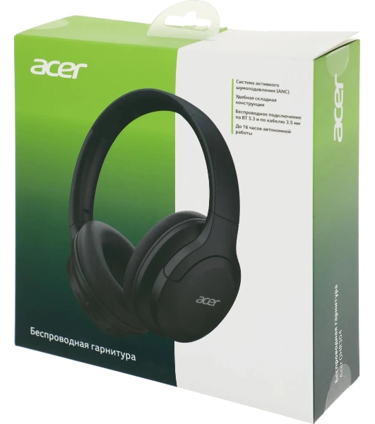 Беспроводные/проводные наушники Acer OHR304 черный, полноформатные, Bluetooth + проводной, активное шумоподавление, до 16 ч